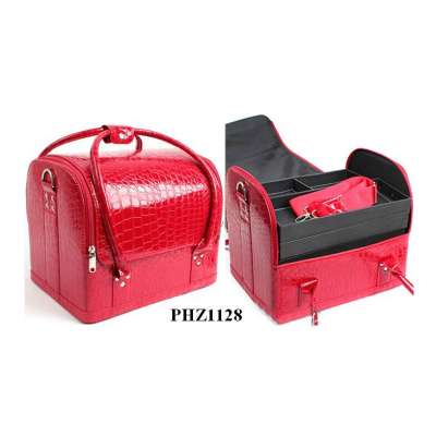 popular red crocodile cosmetic bag leather makeup travel case with 4 trays inside from Nanhai,Foshan,Guangdong,China